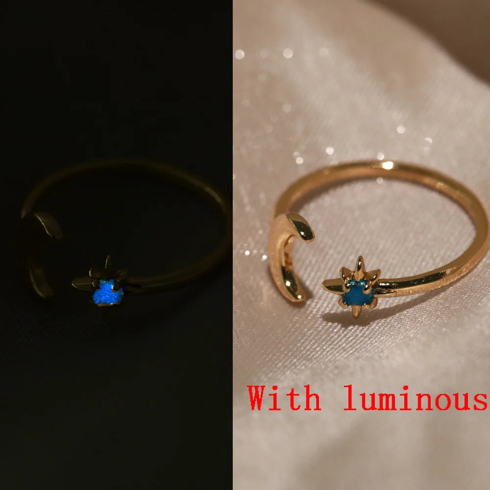 Zirkon-Mondringe für Frauen, Edelstahl, leuchtender Mond-Stern, verstellbarer Fingerring, ästhetischer Hochzeitsschmuck, Geschenk, Bague Femme