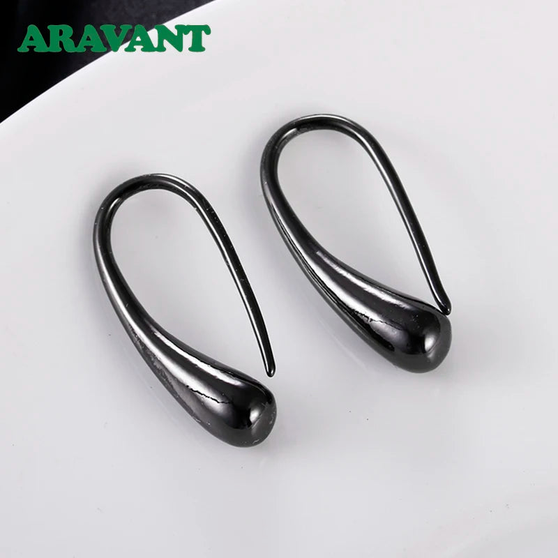 Aravant Pendientes Colgantes de Plata 925 con Forma de Lágrima/Gota de Agua/Gota de Lluvia Negros para Mujer Hombre Joyería de Moda Regalos 4 Colores