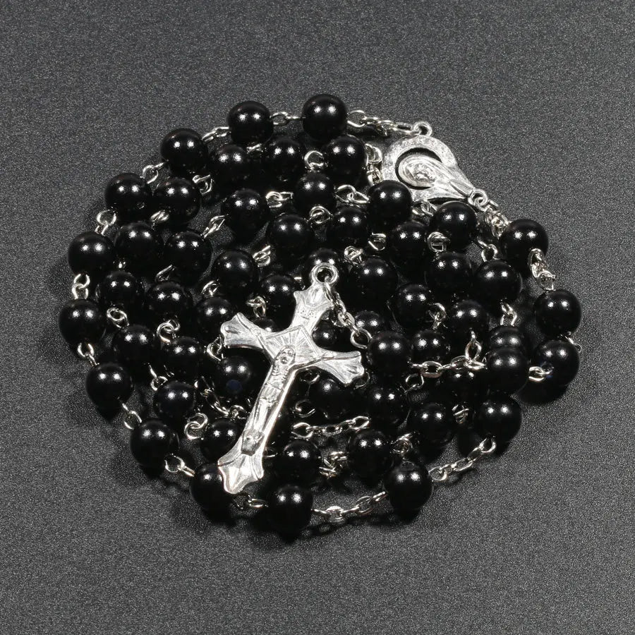 Religion Christliche Kunstperlen Rosenkranz Halskette Für Frauen Jungfrau Maria Jesus Kreuz Anhänger Lange Perlenketten Modeschmuck
