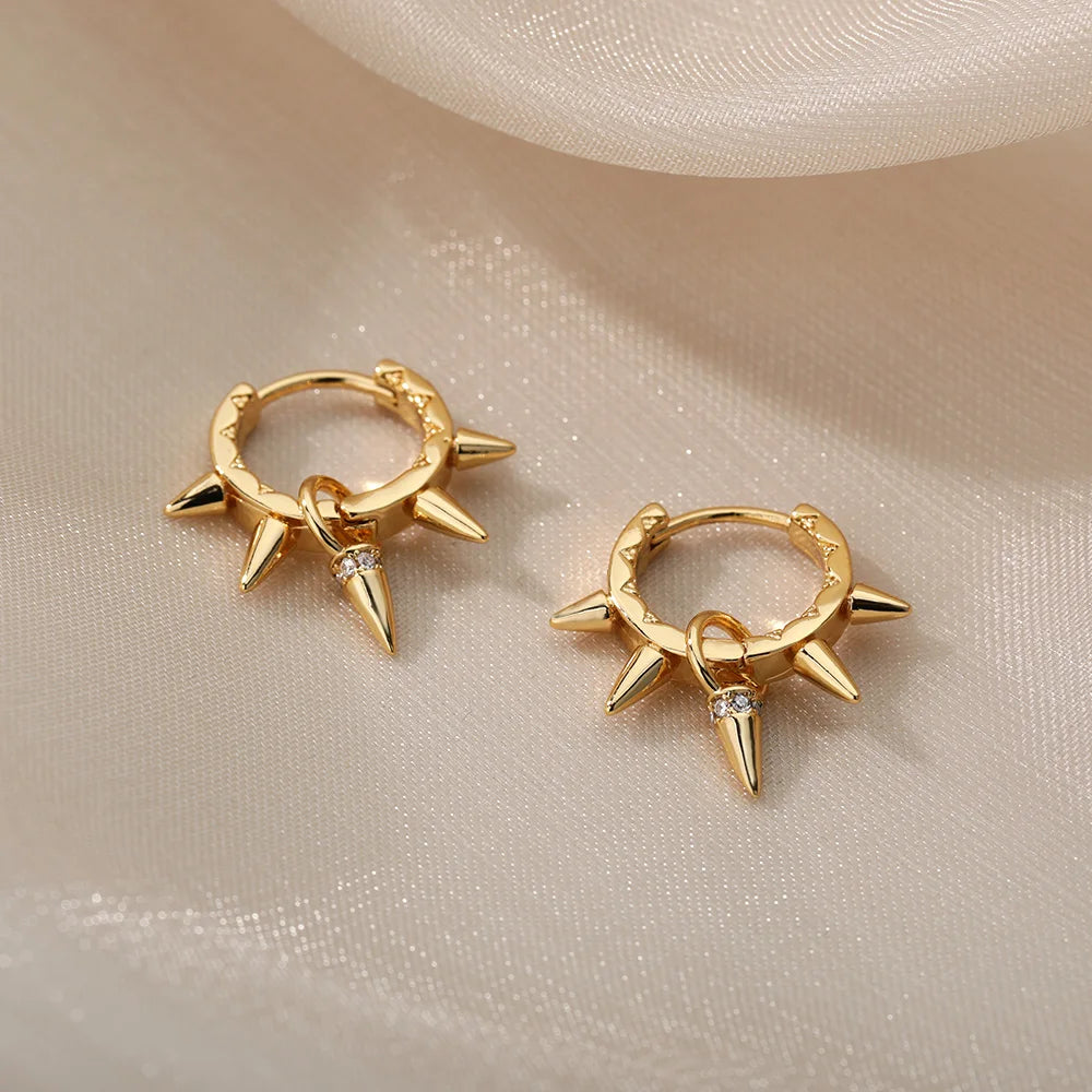 Punk Spike Niete Edelstahl Ohrringe Für Frauen Gold Farbe Ohrring Gothic Weihnachtsparty Schmuck Geschenk Bijoux Femme