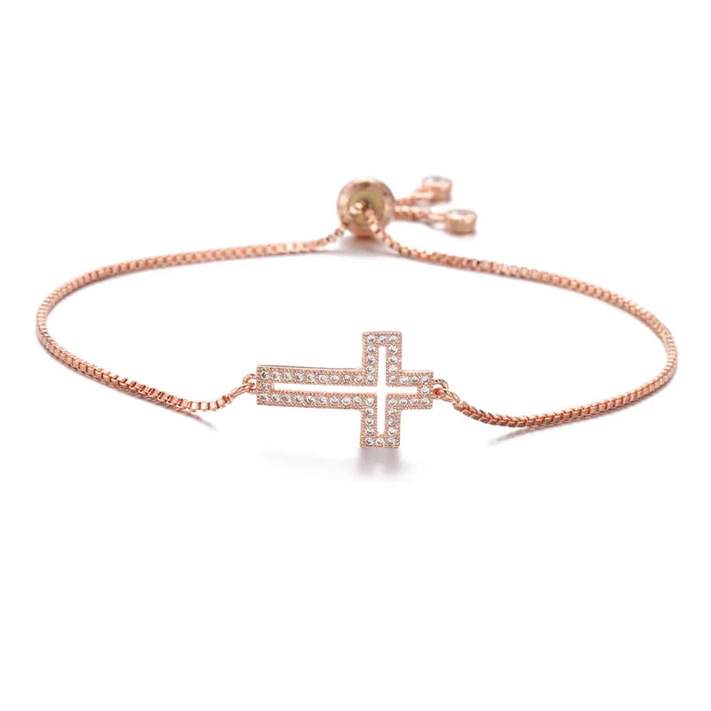 NEWBUY Klassische AAA+ Zirkonia Kreuz-Anhänger Armbänder für Frauen Verstellbare Kupferkette Armband & Bangle Dropship Schmuck