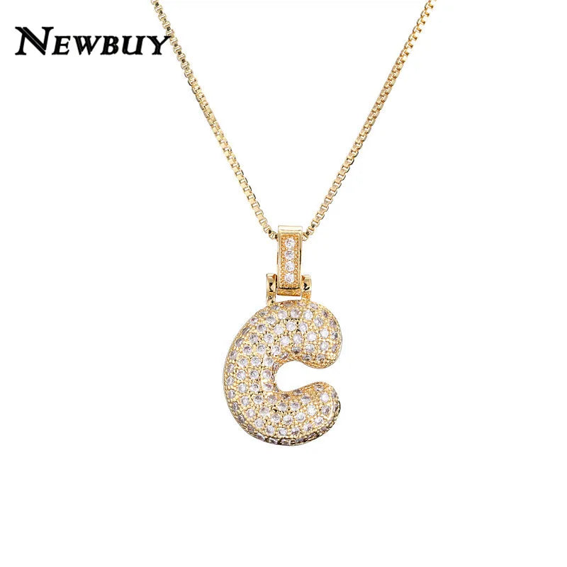 NEWBUY CZ Zirconia Crystal 26 A-Z Letters Pendant Necklace For Men Women Punk Initials Name Necklace Fashion Hip Hop Jewelry