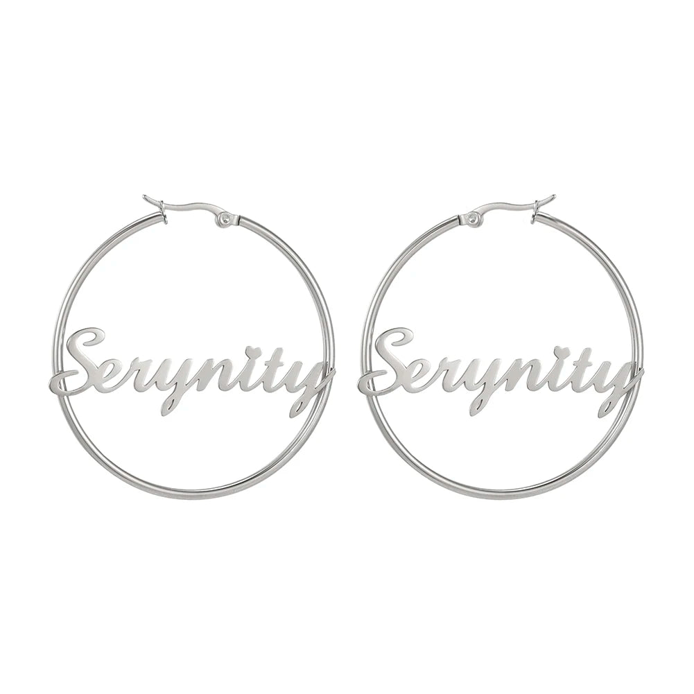 Sipuris Edelstahl Personalisierte Namens-Creolen Schmuck für Damen Mädchen Kreis Ohrring Mode 30-60 MM