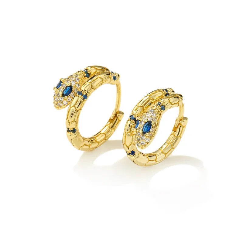 Pendientes de serpiente de circonita de cristal coloridos de alta calidad, estilo punk, color dorado, pendientes de aro pequeños, joyería