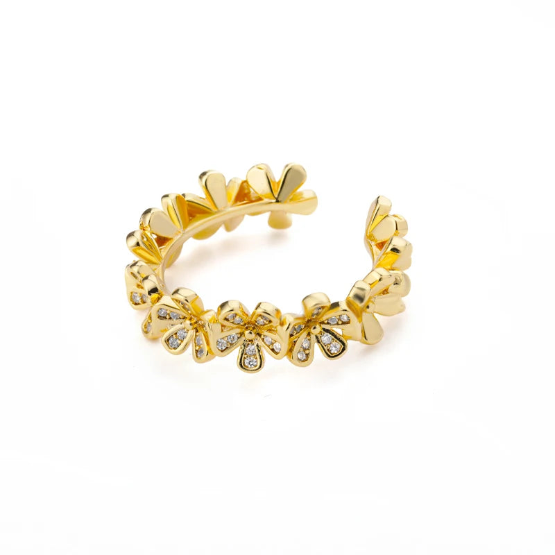 Damen Blumen Offene Ringe Für Frauen Edelstahl Zirkonia Blumen Offener Verstellbarer Ring Schmuck Studenten Mädchen Geschenk