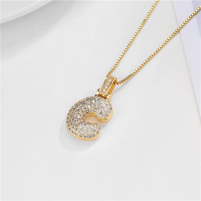 NEWBUY CZ Zirconia Crystal 26 A-Z Letters Pendant Necklace For Men Women Punk Initials Name Necklace Fashion Hip Hop Jewelry