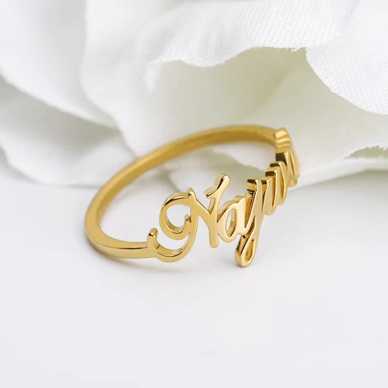 Anillos con nombre personalizado para mujer de acero inoxidable chapado en oro, anillo con inicial de letra, joyería de boda, Bijoux Femme 2023