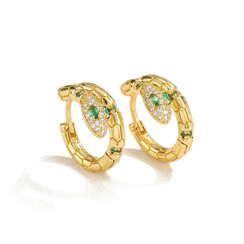 Pendientes de serpiente de circonita de cristal coloridos de alta calidad, estilo punk, color dorado, pendientes de aro pequeños, joyería