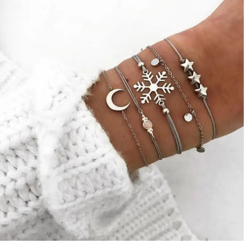 Boho Armreif für Frauen Schildkröte Elefant Herz Muschel Stern Mond Pfeil Karte Kristall Charms Perlen Armband Set Böhmischer Schmuck