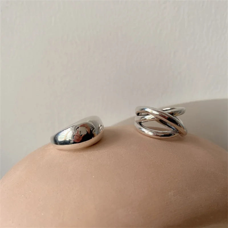 VENTFILLE Anillo de plata de ley 925 con diseño de gotas de agua irregulares, estilo retro simple, hecho a mano, para mujer