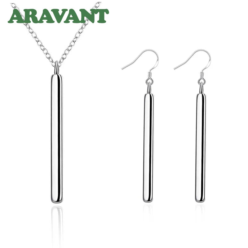 Juegos de joyas de plata 925, collares de columna cuadrada, pendientes colgantes para mujer, conjunto de joyas de moda