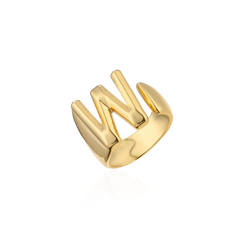 Hohler A-Z Buchstaben Goldfarbe Metall Verstellbarer Öffnungsring Initialen Name Alphabet Damen Party Statement Breiter Trendiger Schmuck