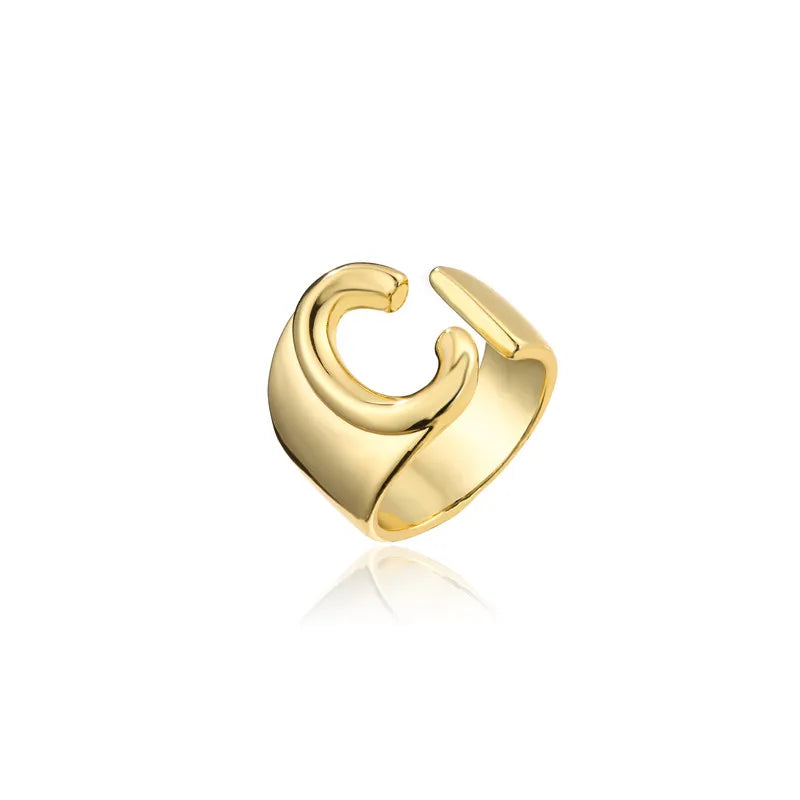 Hohler A-Z Buchstaben Goldfarbe Metall Verstellbarer Öffnungsring Initialen Name Alphabet Damen Party Statement Breiter Trendiger Schmuck