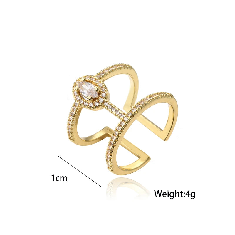 NEWBUY Fashion Goldfarbener Geometrischer Kupferring Damen Hochzeitsschmuck Heißer Verkauf AAA+ Zirkonia Fingerring Femme Bijoux