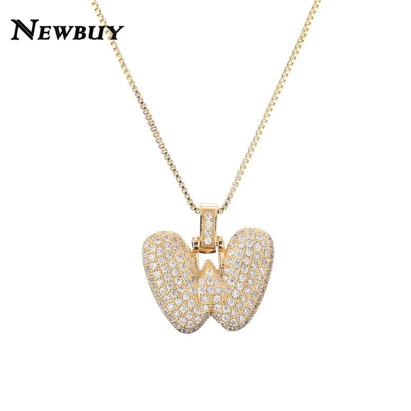 NEWBUY CZ Zirconia Crystal 26 A-Z Letters Pendant Necklace For Men Women Punk Initials Name Necklace Fashion Hip Hop Jewelry