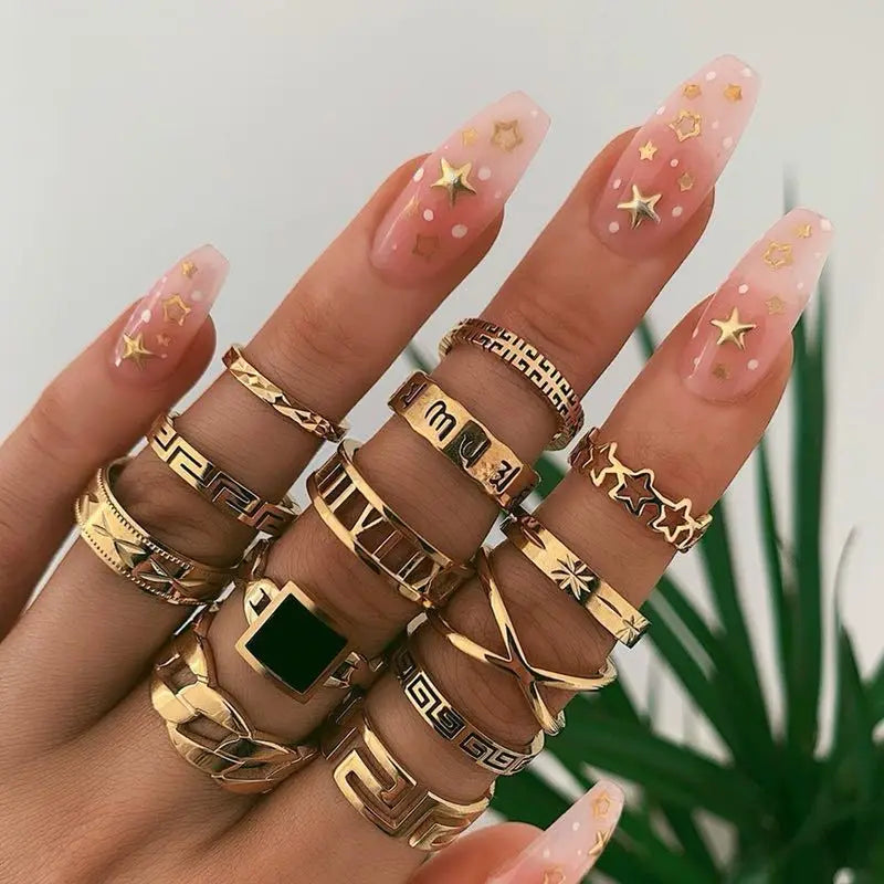 Fashion Geometrische Knöchelringe Set Für Frauen Kristall Goldfarben Fingerring Boho Damen Hochzeit Schmuck Geschenk