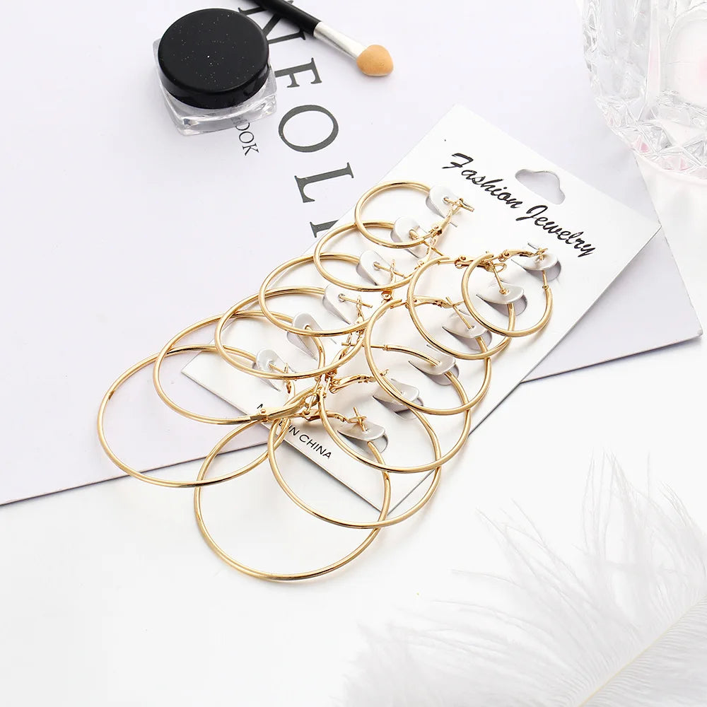 Neu 6 Paar/Set Kreolen Gold Silber Farbe Kleine Große Kreis Ohrringe Set für Damen Simple Punk Ohrklemme 2019 Modeschmuck