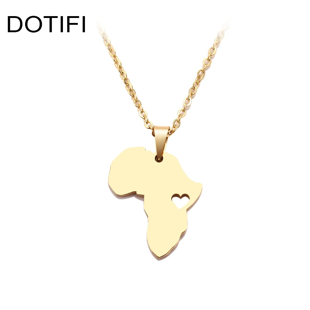 DOTIFI  Stainless Steel Necklace For Women Man Africa Map Gold Color Pendant Necklace Engagement Jewelry
