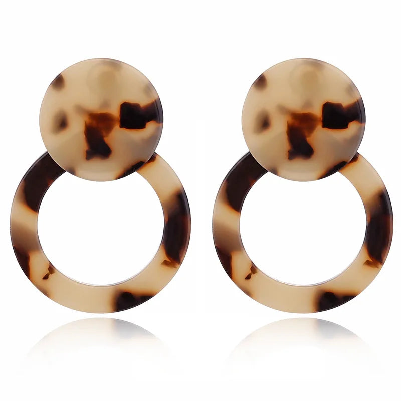 Pendientes de aro de leopardo redondos vintage de ácido acético para mujer, grandes, minimalistas, circulares, de acrílico, nueva joyería bohemia