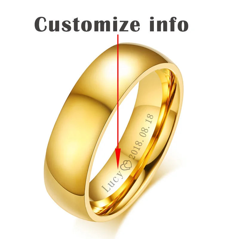 Vnox Classic Wedding Rings for Women Men Gold Color Stainless Steel Couple Band Anniversary Personalized Name Lovers Gift