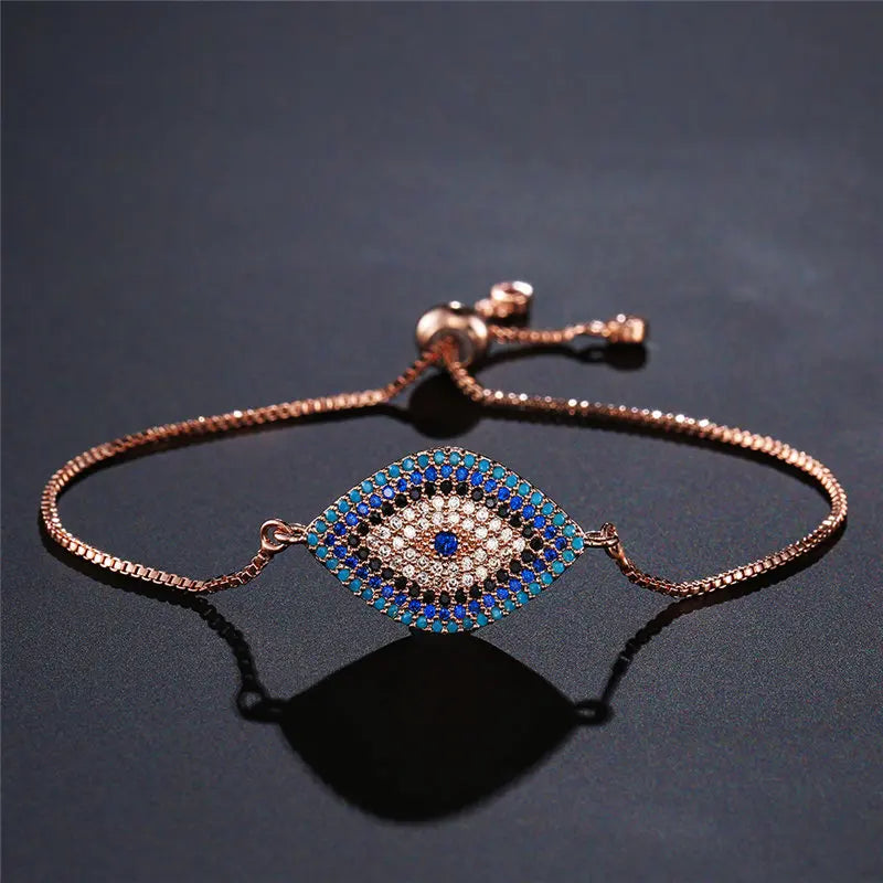 NEWBUY 2026 Trendiges türkisches goldfarbenes Armband mit bösem Blick, verstellbar, AAA-Zirkonia-Pflasterung, Glücksschmuck für Damen, Partygeschenk