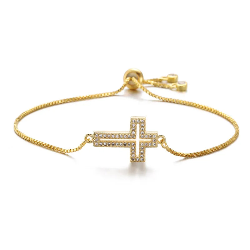 NEWBUY Klassische AAA+ Zirkonia Kreuz-Anhänger Armbänder für Frauen Verstellbare Kupferkette Armband & Bangle Dropship Schmuck