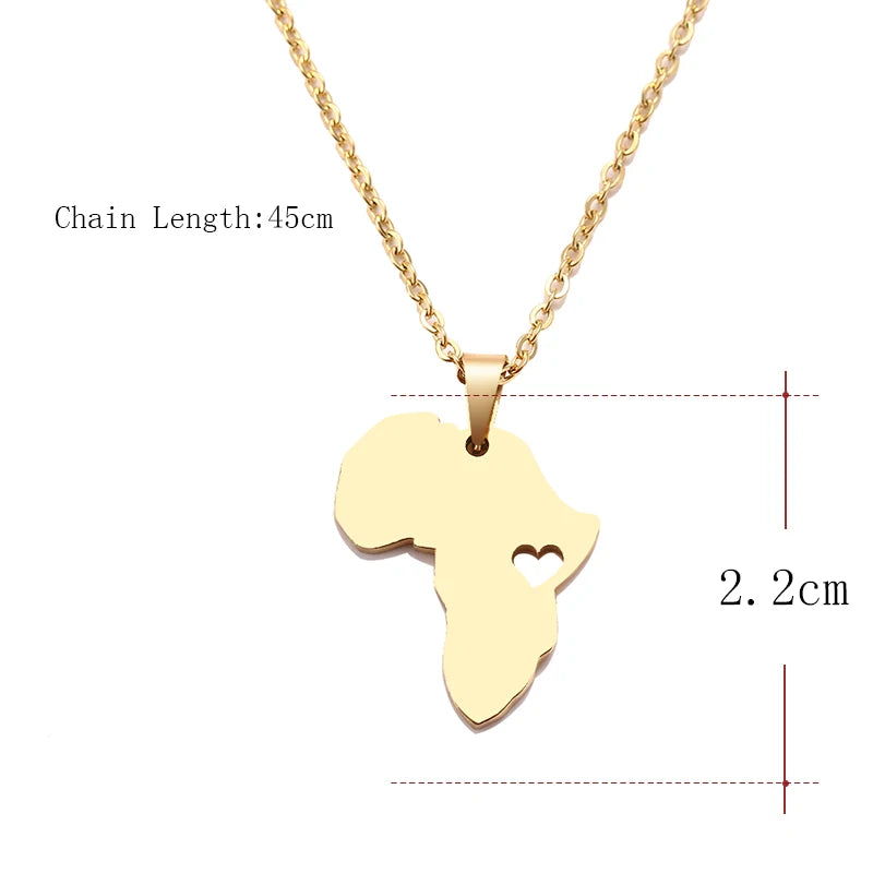 DOTIFI  Stainless Steel Necklace For Women Man Africa Map Gold Color Pendant Necklace Engagement Jewelry