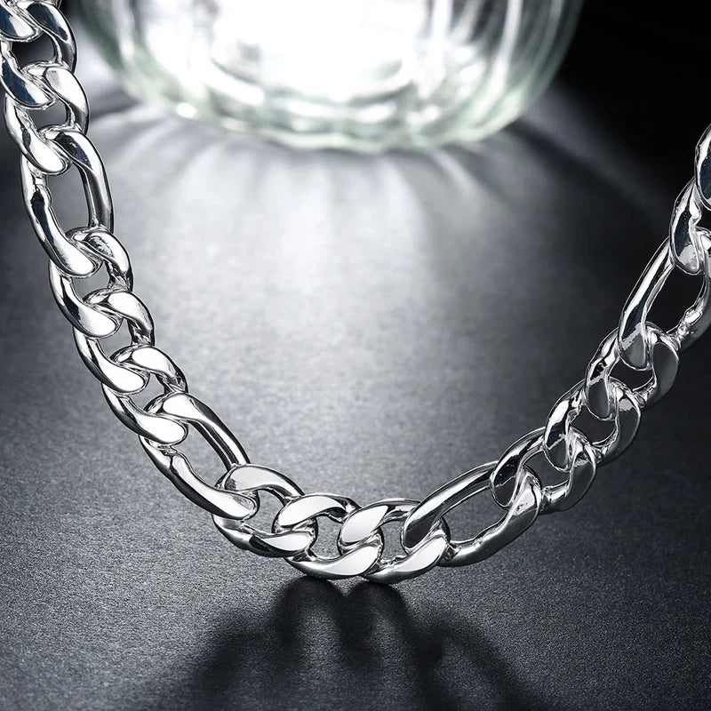 Aravant 925 Sterling Silber schlicht 6MM 8MM Halsketten und Armbänder seitlich für Herren und Damen Modeschmuck