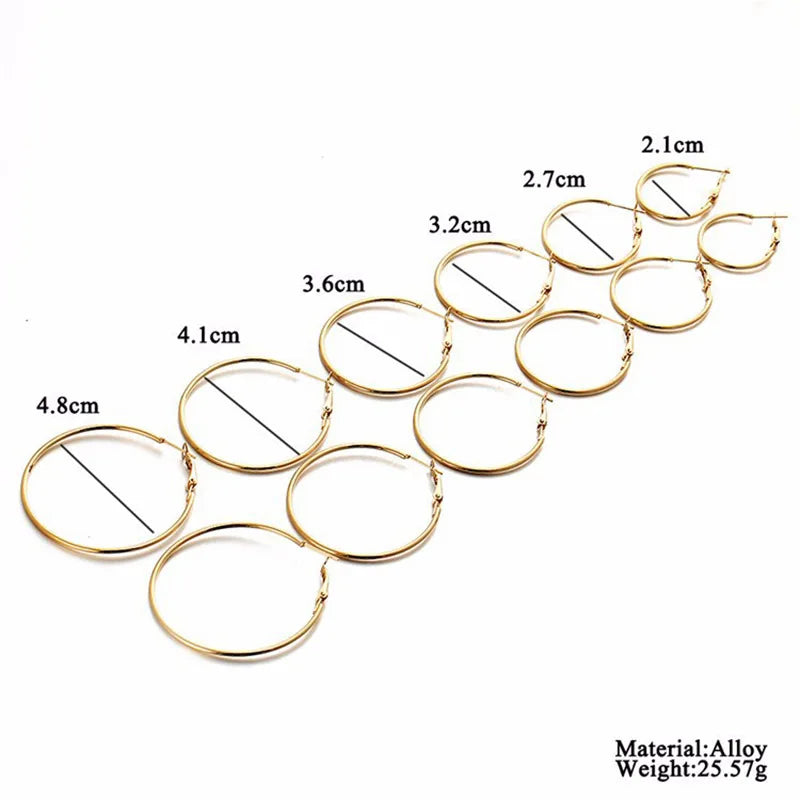 6 Paar/Set koreanische Creolen Set Oversized Große Kreis Ohrringe Mode Schmuck für Frauen Mädchen Steampunk Ohrclip Brincos