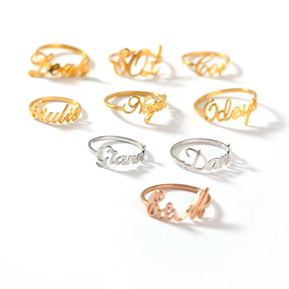 Anillos con nombre personalizado para mujer de acero inoxidable chapado en oro, anillo con inicial de letra, joyería de boda, Bijoux Femme 2023