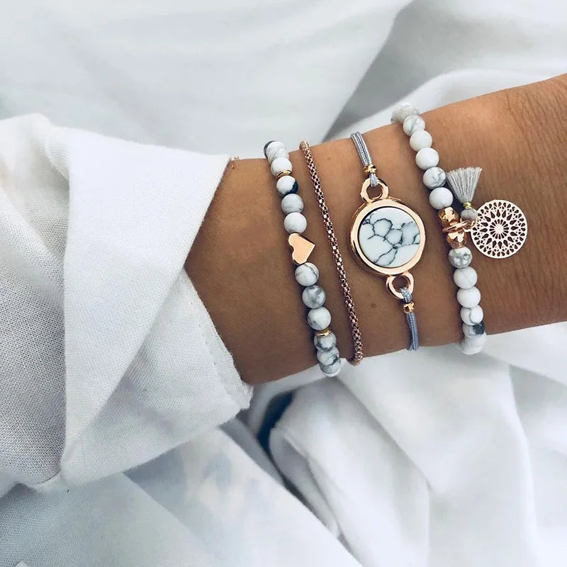 Boho Armreif für Frauen Schildkröte Elefant Herz Muschel Stern Mond Pfeil Karte Kristall Charms Perlen Armband Set Böhmischer Schmuck