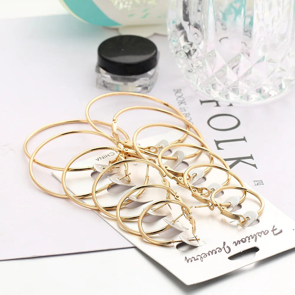 6 Paar/Set koreanische Creolen Set Oversized Große Kreis Ohrringe Mode Schmuck für Frauen Mädchen Steampunk Ohrclip Brincos