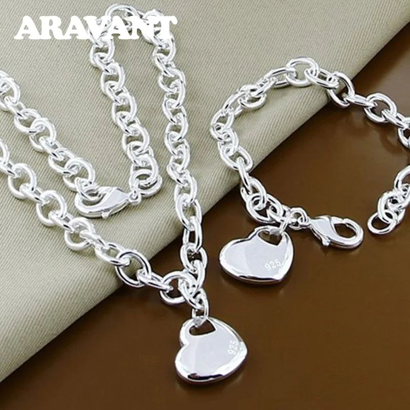 Aravant 925er Silber Brautschmuck Sets Liebe Herz Halskette Armbänder Set Für Frauen Mode Schmuck