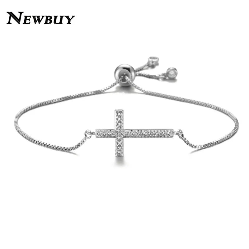 NEWBUY Klassische AAA+ Zirkonia Kreuz-Anhänger Armbänder für Frauen Verstellbare Kupferkette Armband & Bangle Dropship Schmuck