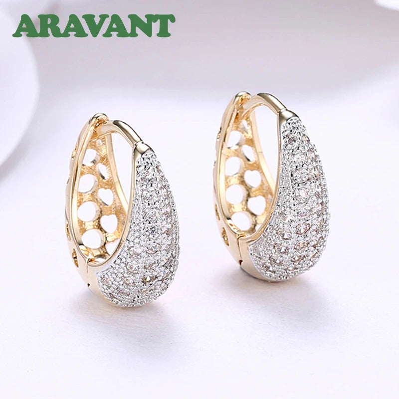 Aravant 925er Silber 18K Gold Zirkon Kristall Creolen für Damen Hochzeit Modeschmuck