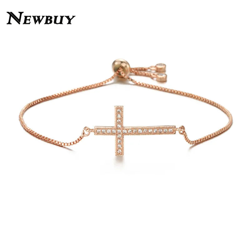NEWBUY Klassische AAA+ Zirkonia Kreuz-Anhänger Armbänder für Frauen Verstellbare Kupferkette Armband & Bangle Dropship Schmuck