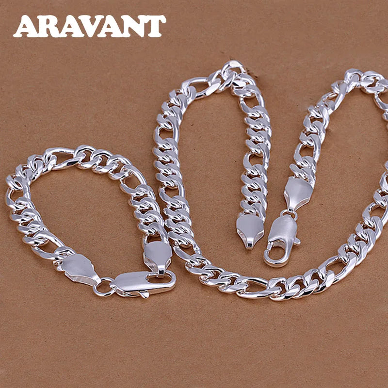 Aravant 925 Sterling Silber schlicht 6MM 8MM Halsketten und Armbänder seitlich für Herren und Damen Modeschmuck