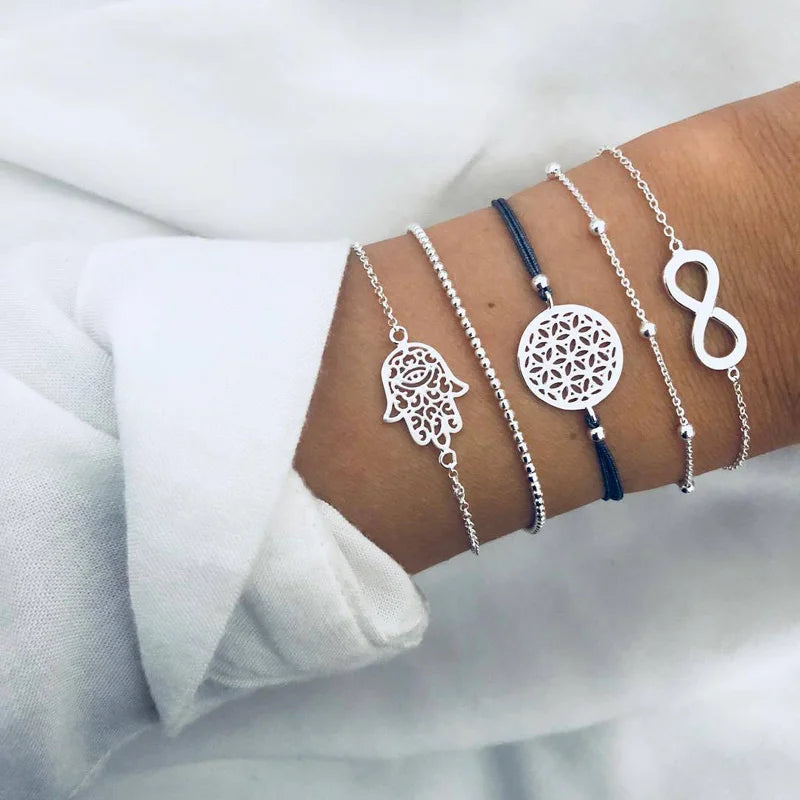 Boho Armreif für Frauen Schildkröte Elefant Herz Muschel Stern Mond Pfeil Karte Kristall Charms Perlen Armband Set Böhmischer Schmuck