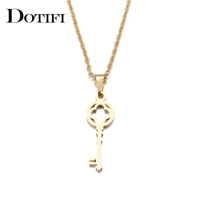 DOTIFI Stainless Steel Necklace For Women Lover's Fashion Key Pendant Clavicle Necklaces Valentine's Day Gift Card Jewelry