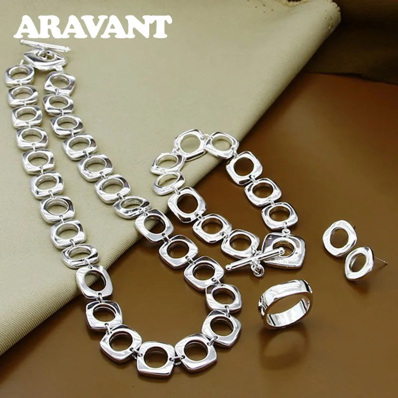 Aravant 925er Sterlingsilber quadratische Ohrringe Ringe Halskette Armband Set für Damen Partyschmuck Weihnachtsgeschenk
