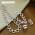Aravant 925er Sterlingsilber quadratische Ohrringe Ringe Halskette Armband Set für Damen Partyschmuck Weihnachtsgeschenk