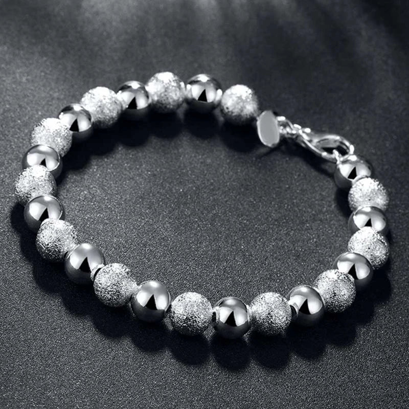 925 Sterling Silber Peeling Glatte Perlen Armband Halskette Ketten für Damen Mode Party Schmuck