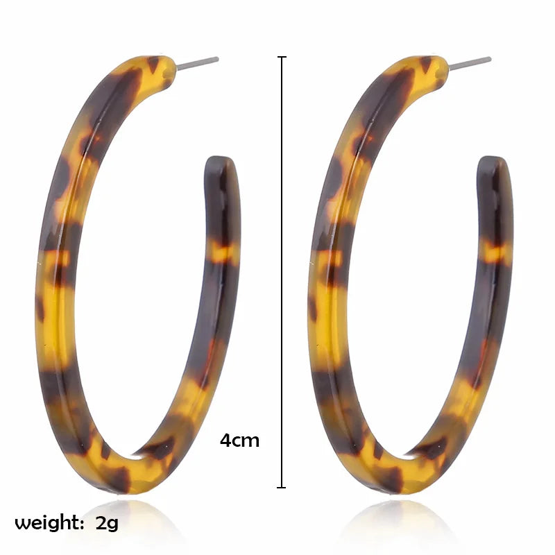 Pendientes de aro de leopardo redondos vintage de ácido acético para mujer, grandes, minimalistas, circulares, de acrílico, nueva joyería bohemia