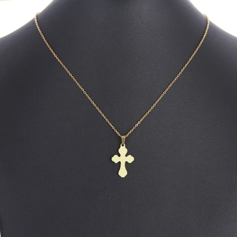 DOTIFI Stainless Steel Necklace For Women Man Lover's Sharp Cross Gold Color Pendant Necklace Engagement Jewelry