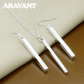 Juegos de joyas de plata 925, collares de columna cuadrada, pendientes colgantes para mujer, conjunto de joyas de moda