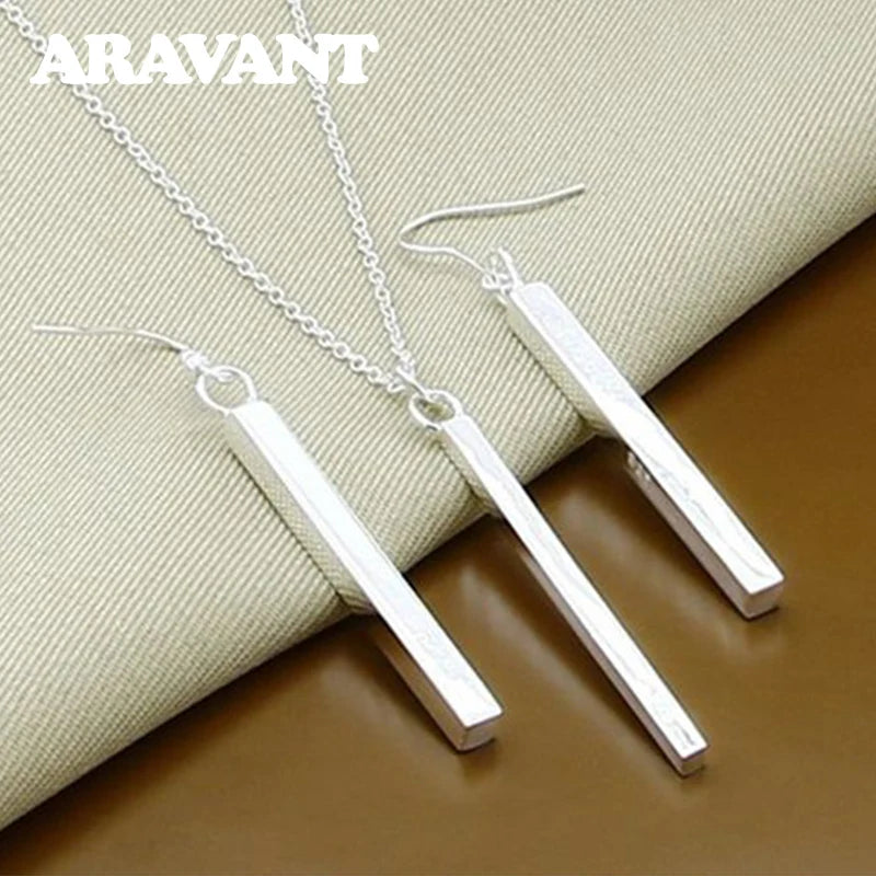 Silber 925 Schmucksets Quadratische Säulenketten Ohrhänger für Damen Modeschmuckset