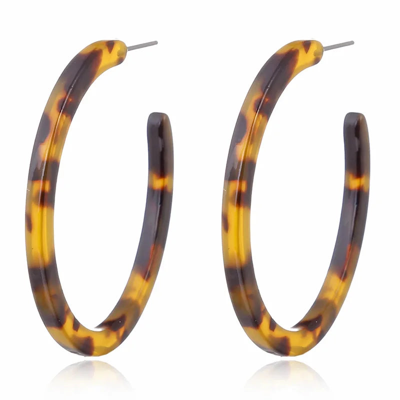 Pendientes de aro de leopardo redondos vintage de ácido acético para mujer, grandes, minimalistas, circulares, de acrílico, nueva joyería bohemia
