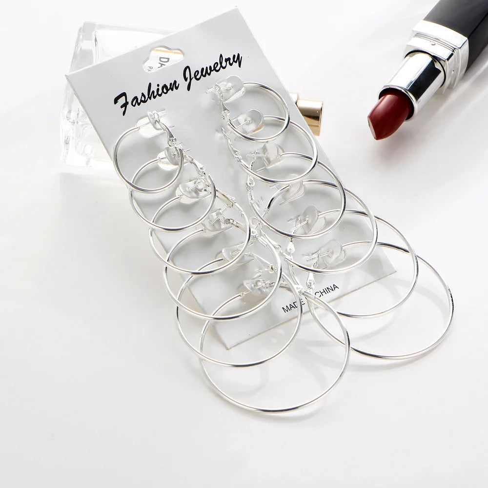 Neu 6 Paar/Set Kreolen Gold Silber Farbe Kleine Große Kreis Ohrringe Set für Damen Simple Punk Ohrklemme 2019 Modeschmuck