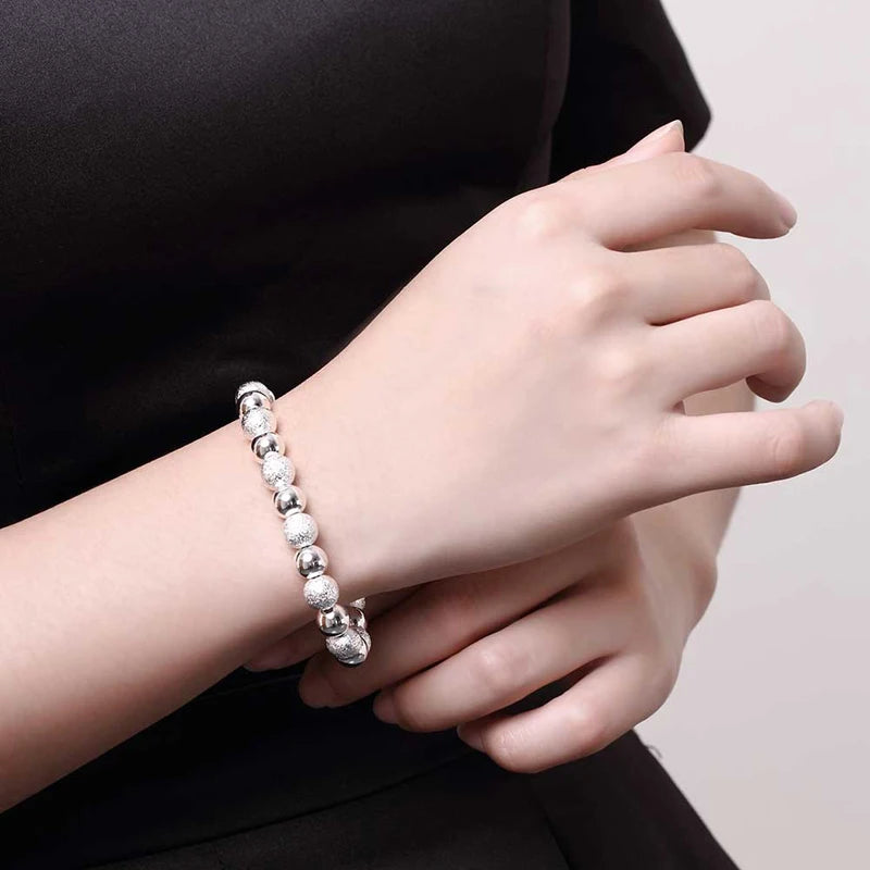 925 Sterling Silber Peeling Glatte Perlen Armband Halskette Ketten für Damen Mode Party Schmuck