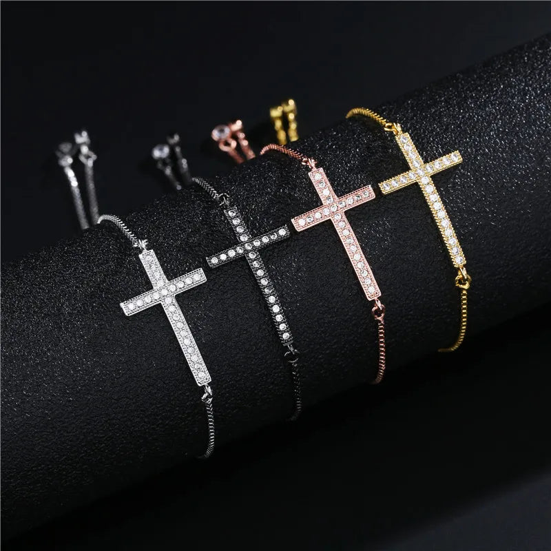 NEWBUY Klassische AAA+ Zirkonia Kreuz-Anhänger Armbänder für Frauen Verstellbare Kupferkette Armband & Bangle Dropship Schmuck